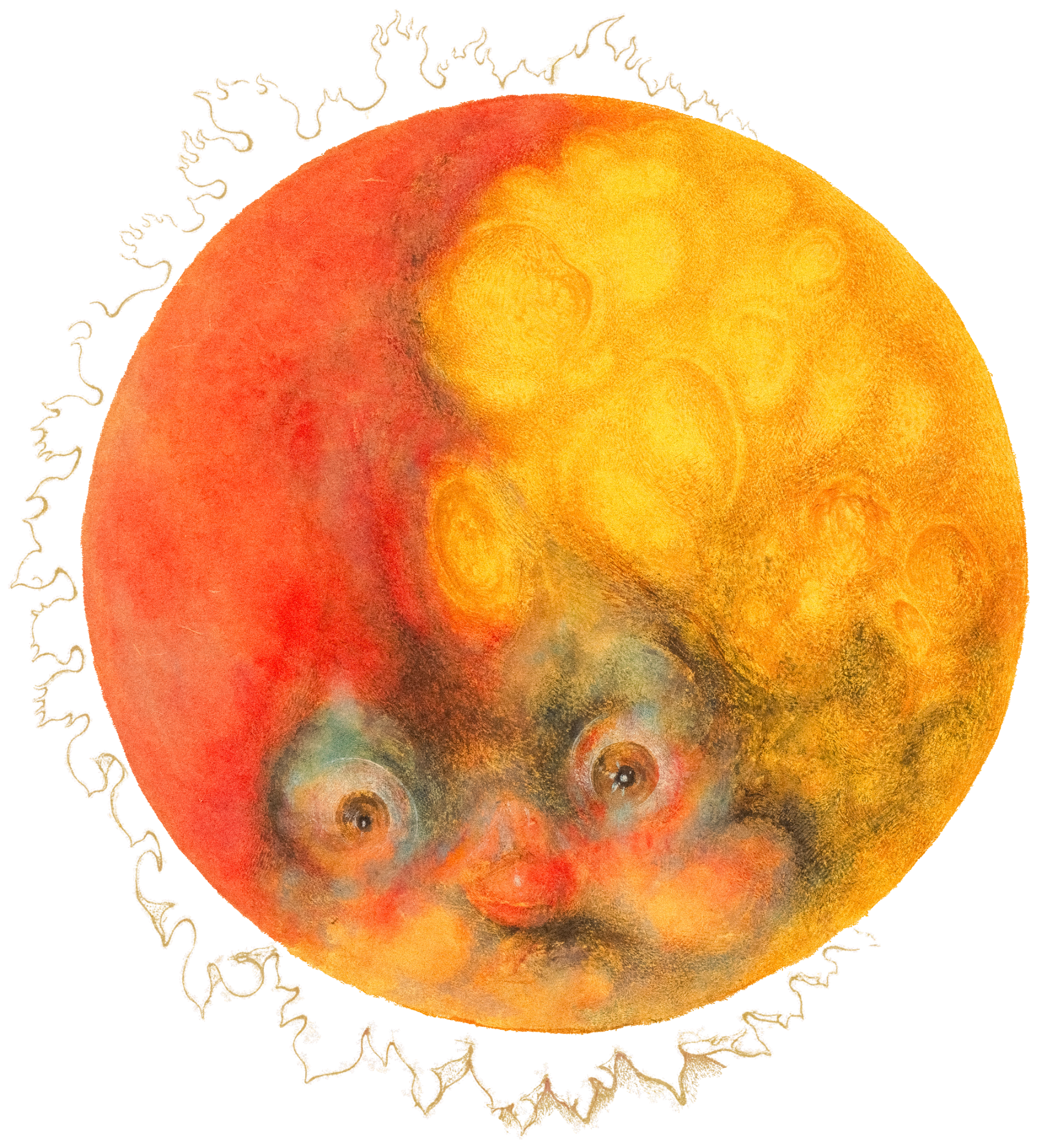 Original painted sun with its fiery outline by Qiu Jiongjiong